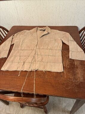 Outbrook Leather Jacket Women’s L Tan Suede Whipstitch Tie Front Boho Whimsy